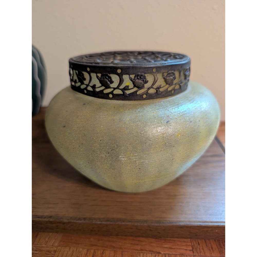 Antique Kralik Czech Art Deco Frosted Glass Vase Posy Flower Frog Victorian